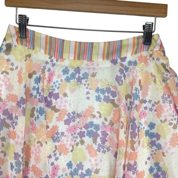 Showpo A-Line Skirt Size 4 Floral With Striped Waistband Mini Lined - Picture 3 of 6